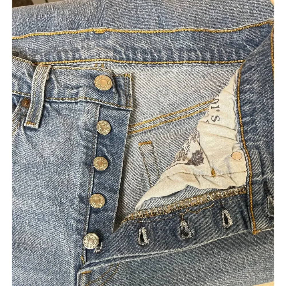 LEVI STRAUSS Men's 501S Skinny Fit Button Fly Blue Jeans Raw Hem Stretch 30X30